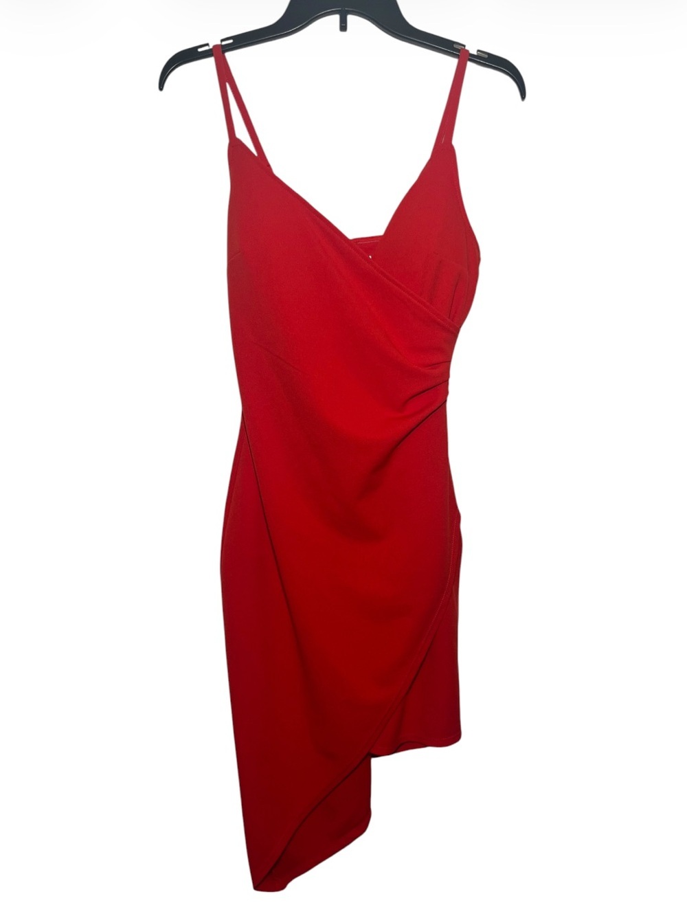 Planet Gold Red Asymmetrical Slip Dress with Spaghetti Straps